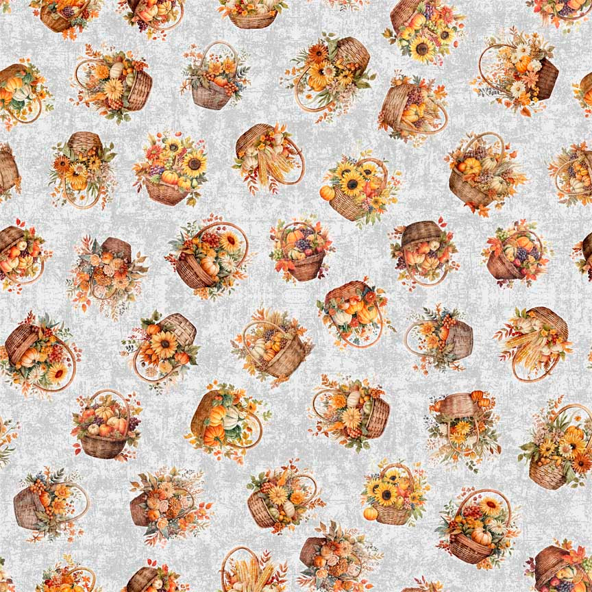 Quilting Treasures Thanksgiving Autumn Spice Autmn Baskets on gray