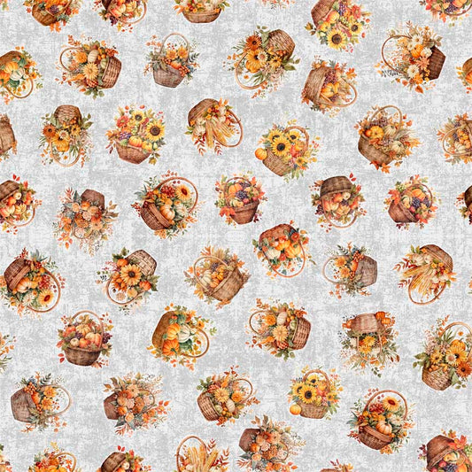 Quilting Treasures Thanksgiving Autumn Spice Autmn Baskets on gray