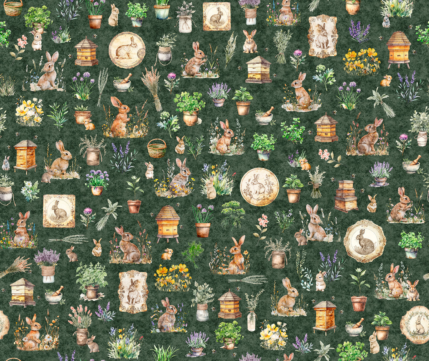 Quilting Treasures Easter Hunny Bunny Bunnies Allover on forest