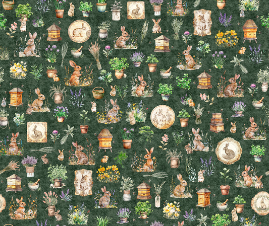 Quilting Treasures Easter Hunny Bunny Bunnies Allover on forest