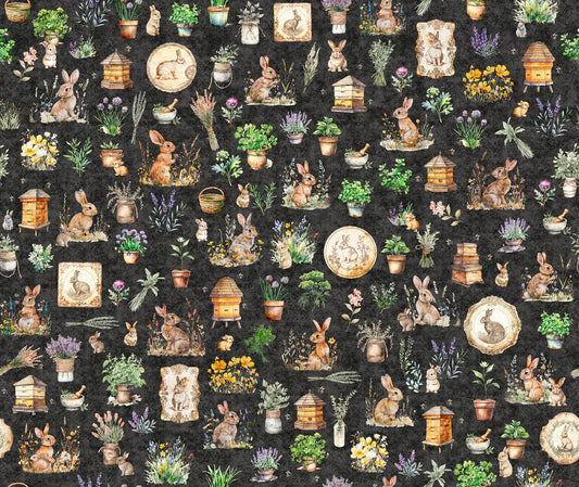 Quilting Treasures Easter Hunny Bunny Bunnies Allover on charcoal