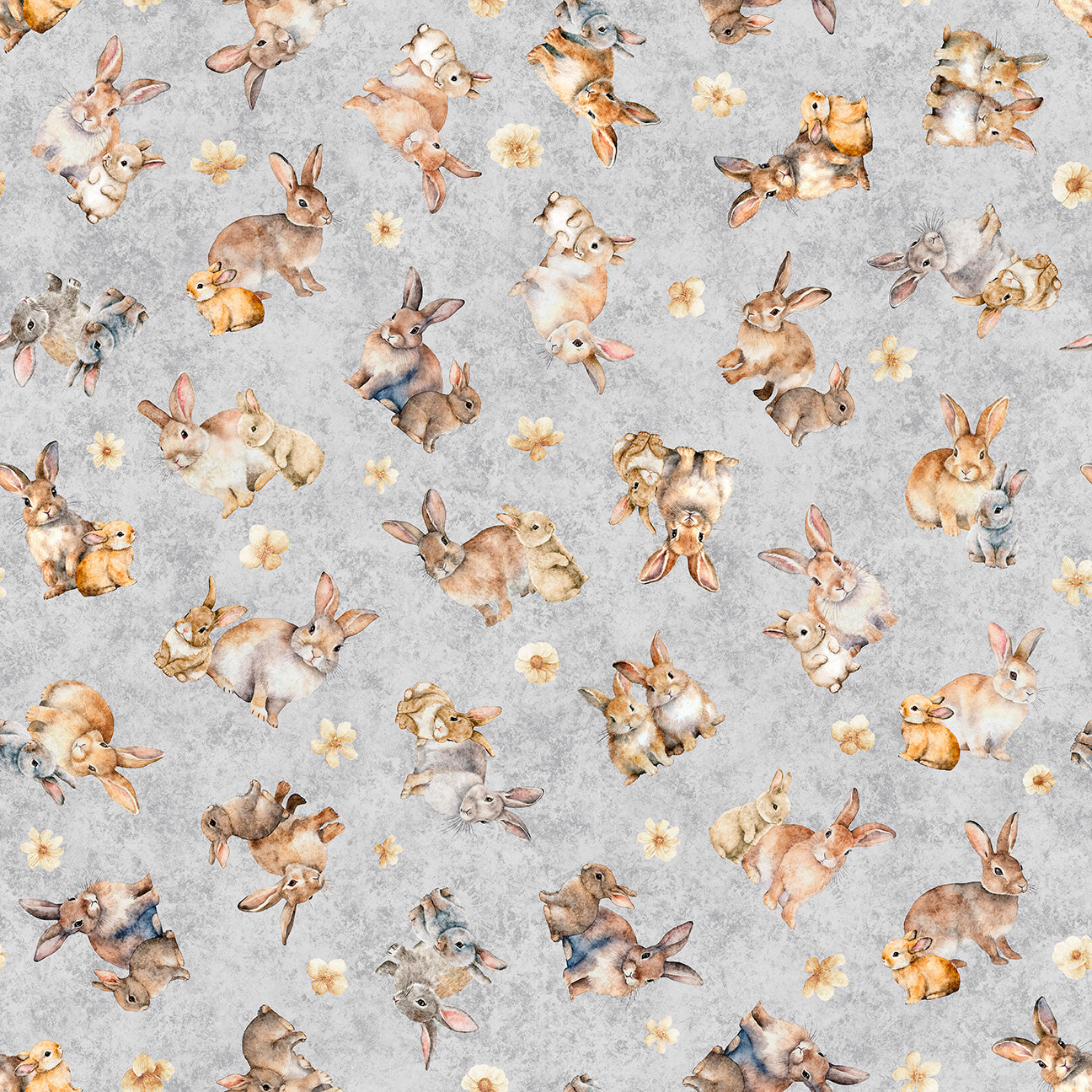 Quilting Treasures Easter Hunny Bunny Tossed Bunnies on gray