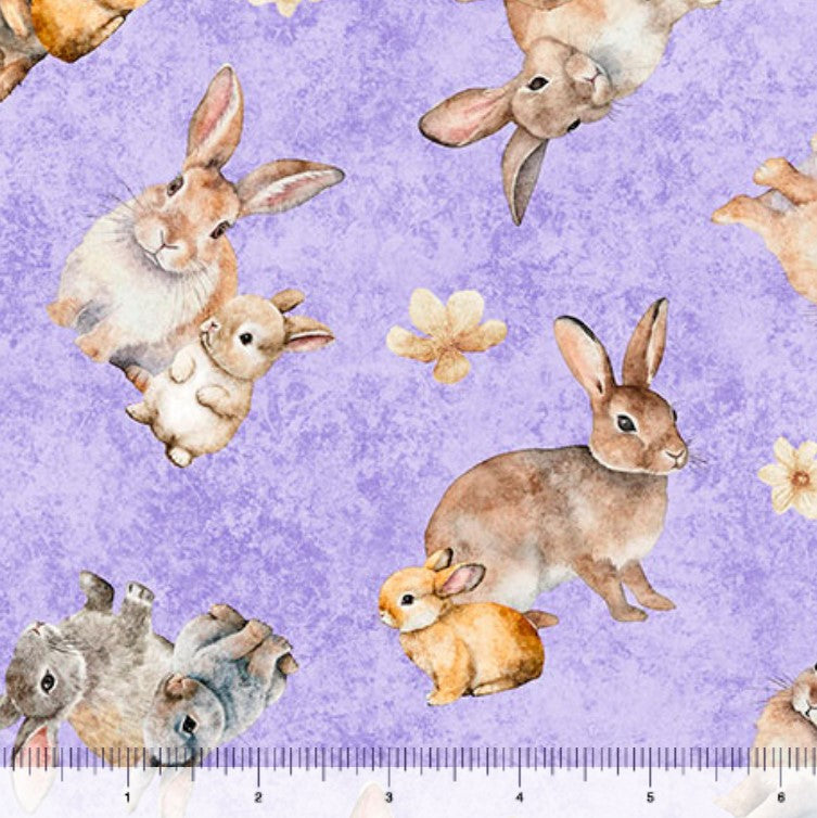 Quilting Treasures Easter Hunny Bunny Tossed Bunnies on lilac