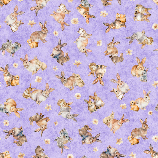 Quilting Treasures Easter Hunny Bunny Tossed Bunnies on lilac