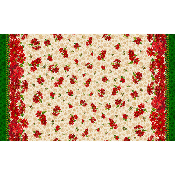 Christmas 60 " Wide Poinsettia Double Border 100% Cotton Fabric Price per Yard