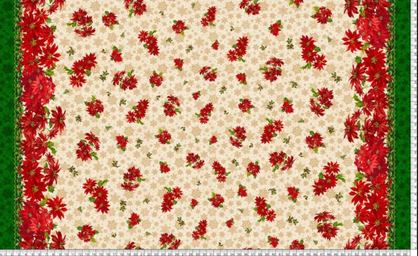 Christmas 60 " Wide Poinsettia Double Border 100% Cotton Fabric Price per Yard
