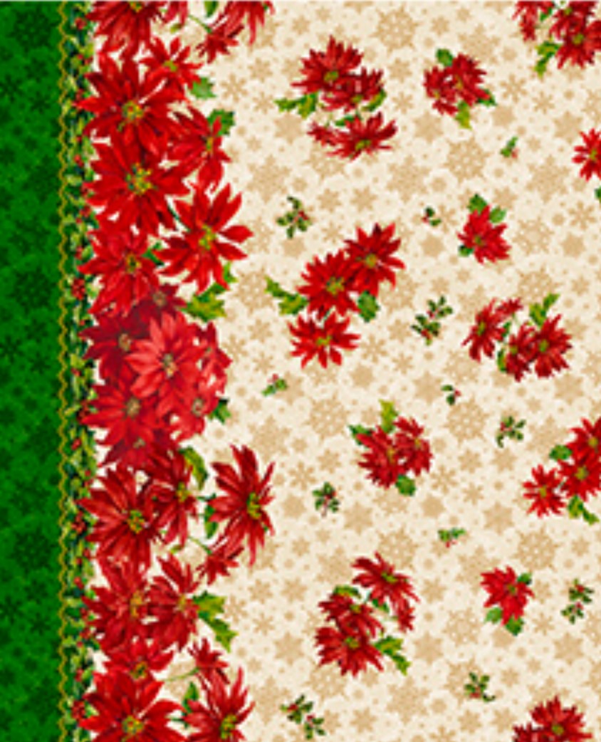 Christmas 60 " Wide Poinsettia Double Border 100% Cotton Fabric Price per Yard