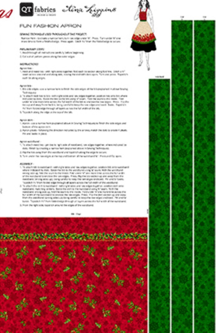 Christmas Poinsettia Greetings Apron Panel 100% Cotton Fabric