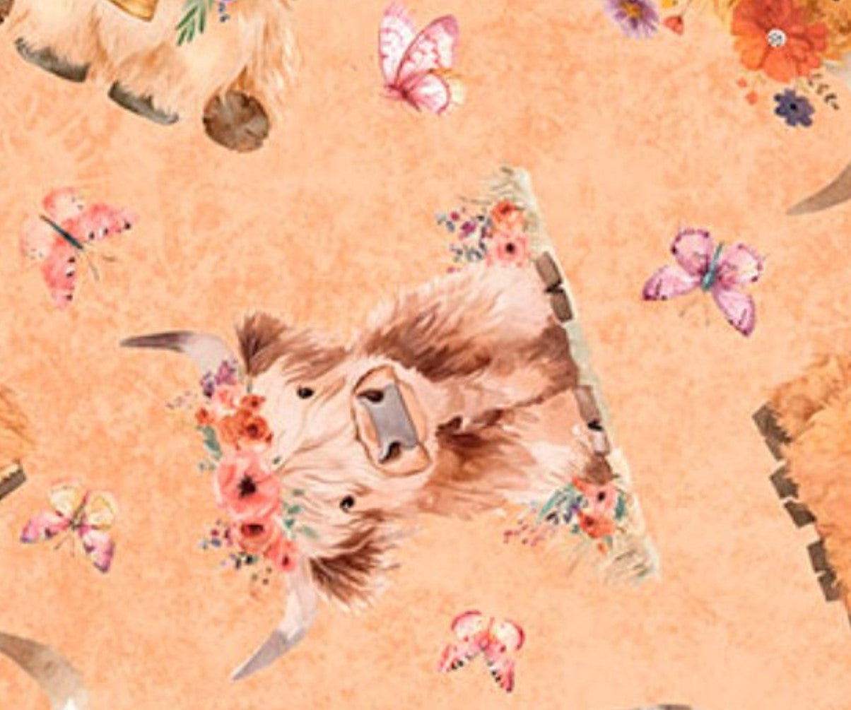 QT Fabrics Baby Highland Cows Peach Novelty 100% Cotton Price per Yard