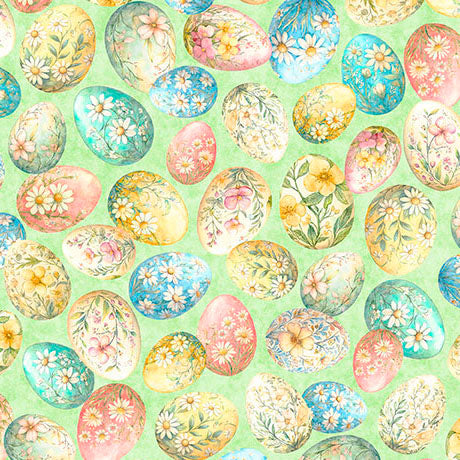 Easter Patterned Eggs with Floral on Light Green