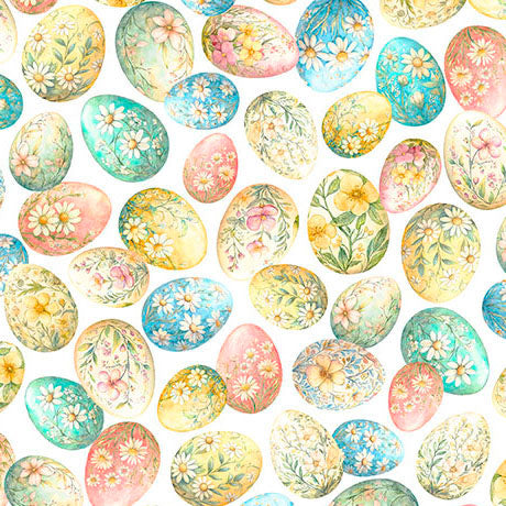 Easter Patterned Eggs with Floral on White