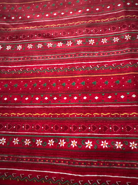 Christmas Vintage Poinsettia and Heart Stripes on Red 100% Lightweight Cotton Price per Yard