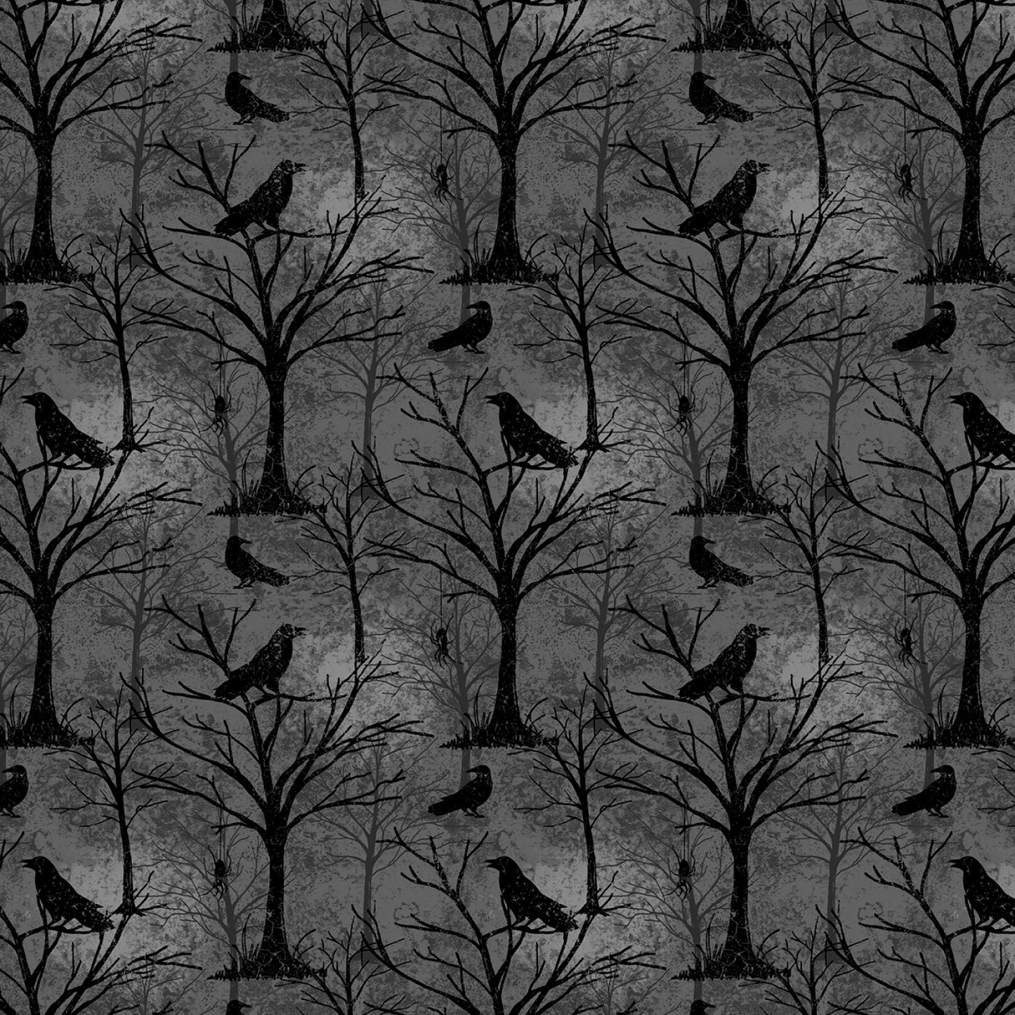 Halloween Crows on Dead Trees on Gray