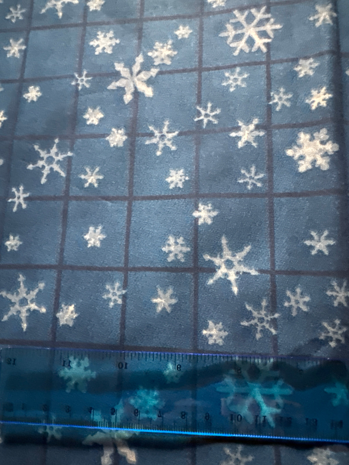 Christmas Vintage Snowflakes on Blue Grid 100% Lightweight Cotton Price per Yard