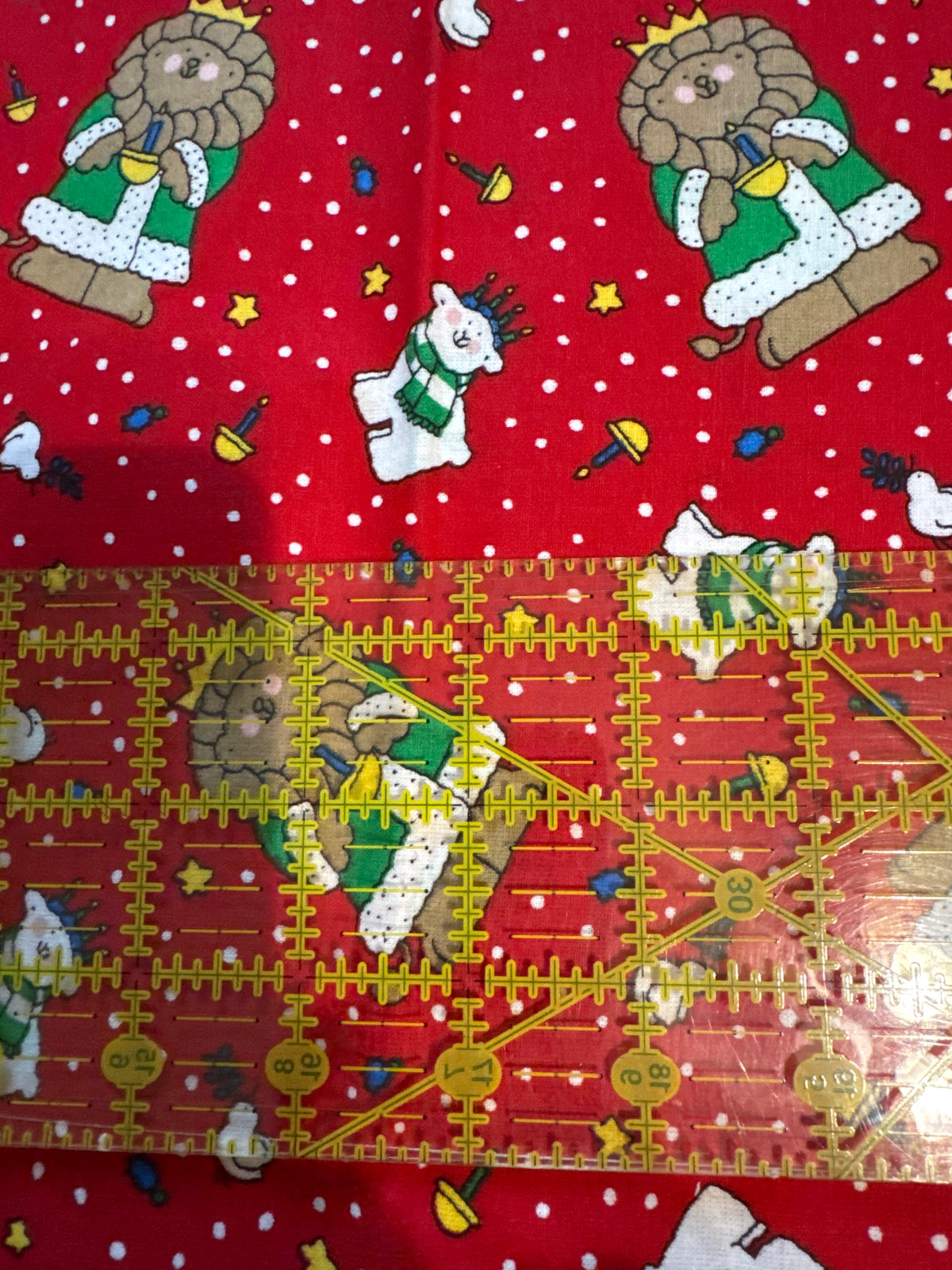 Christmas Vintage Lions Polar Bears on Red 100% Lightweight Cotton Price per Yard