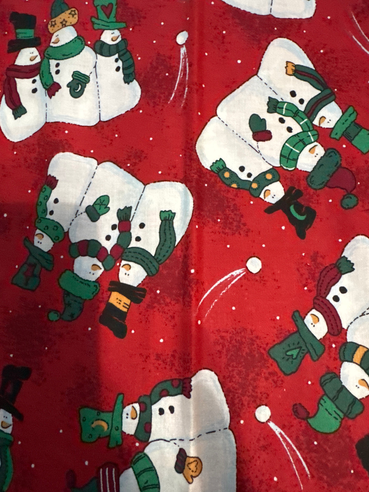 Christmas Vintage Snowman Trio on Red 100% Lightweight Cotton Price per Yard