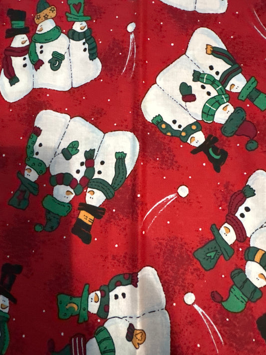 Christmas Vintage Snowman Trio on Red 100% Lightweight Cotton Price per Yard