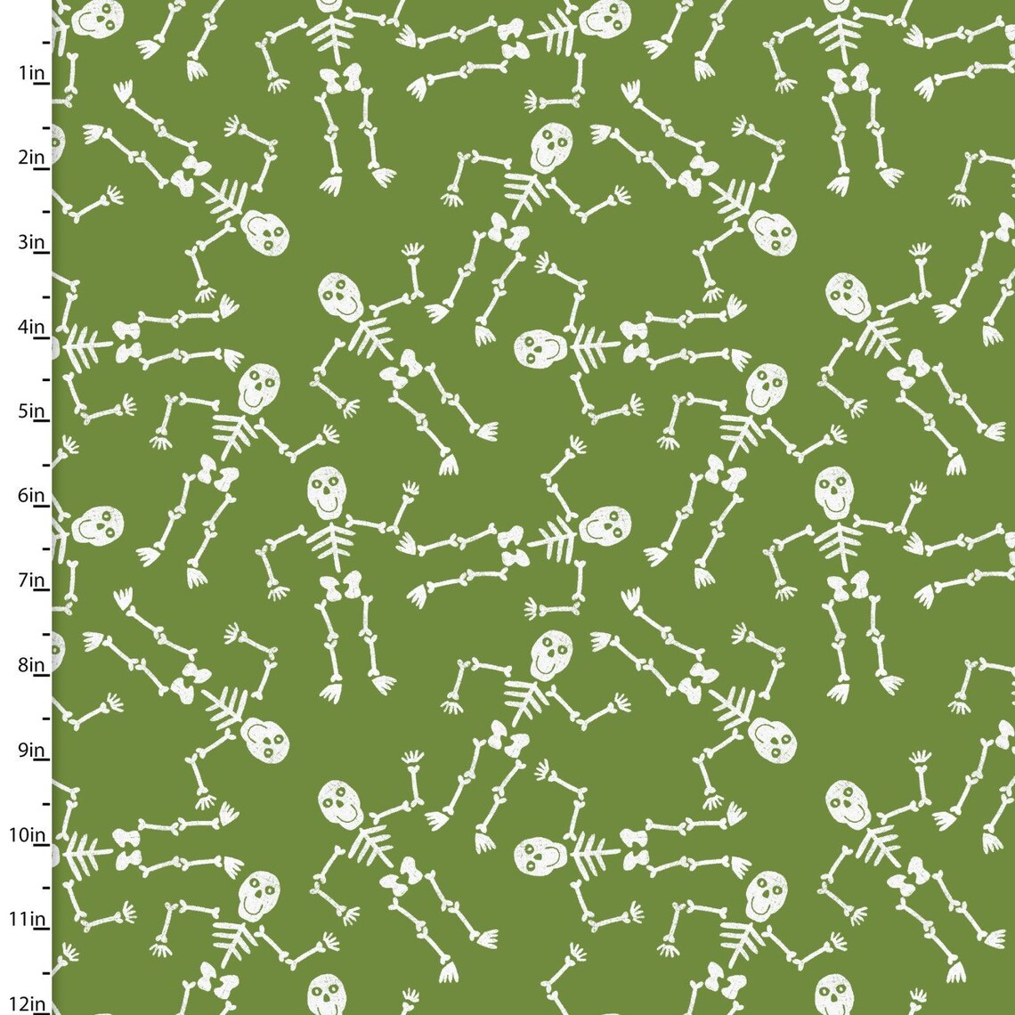 3 Wishes Fabric Halloween Skeletons on Green 100% Cotton Price per Yard