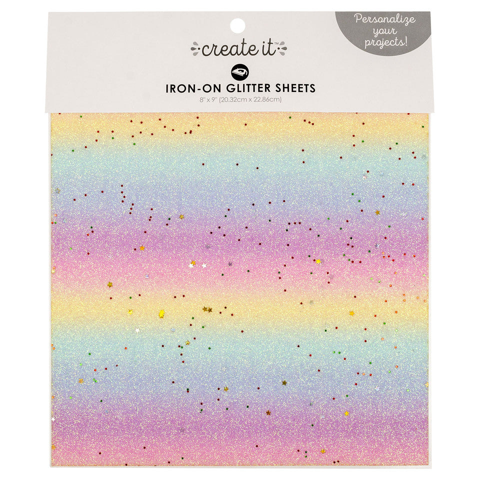 Create It Iron on Glitter Fabric Sheet Rainbow Stars 8"x9" Pack of 6