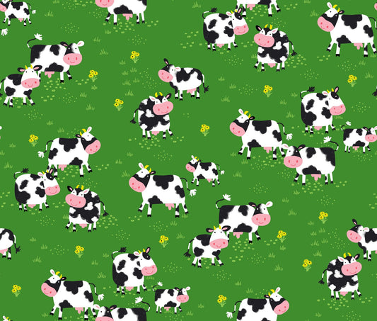 Oasis Fabrics Fun Flannels  Cows on Green Baby Price per Yard
