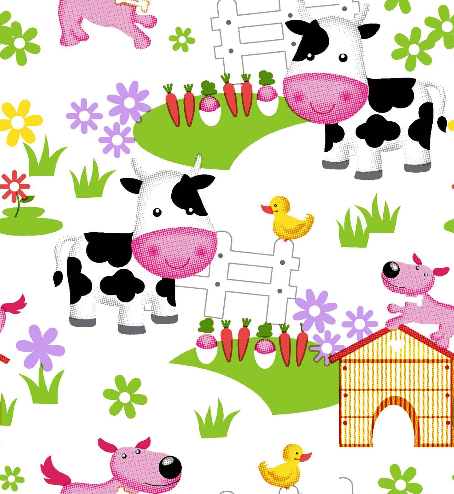 Oasis Fabrics Fun Flannels Barnyard on White Baby Price per Yard
