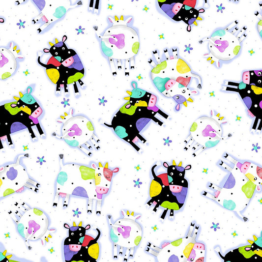Oasis Fabrics FLANNEL Spotted Cows on White 100% Cotton Baby