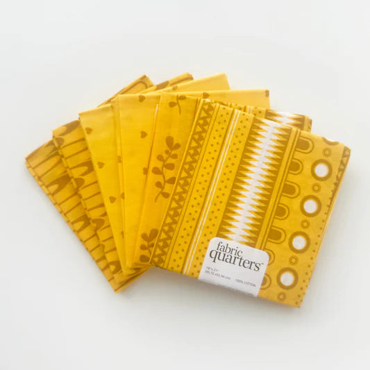 Paintbrush Studio 6 Fat Quarters - 3 Prints x 2 of Each Yellow Geometric 100% Cotton Fabri-Quilt