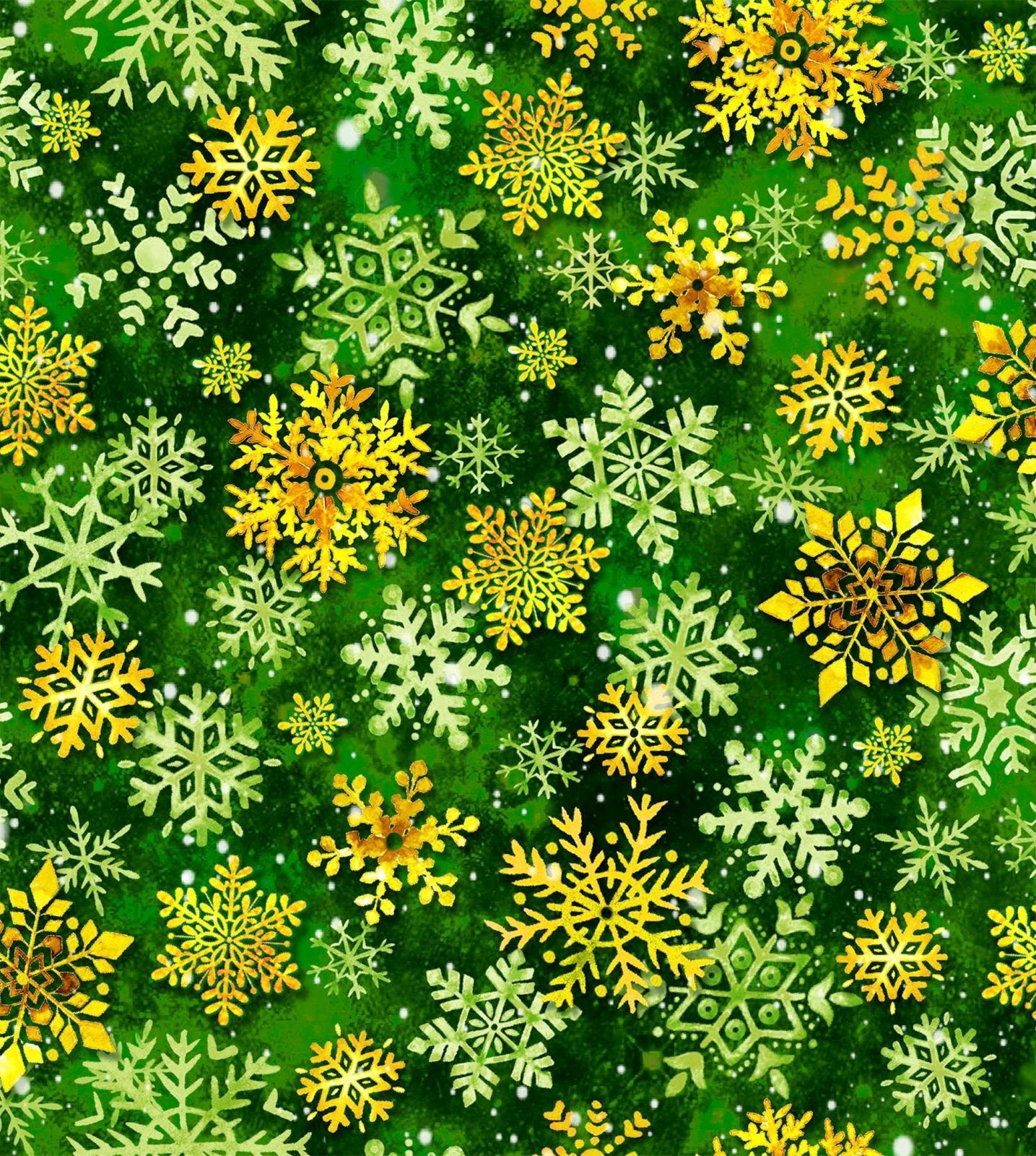 Christmas Noel Snowflakes on Green 100% Cotton