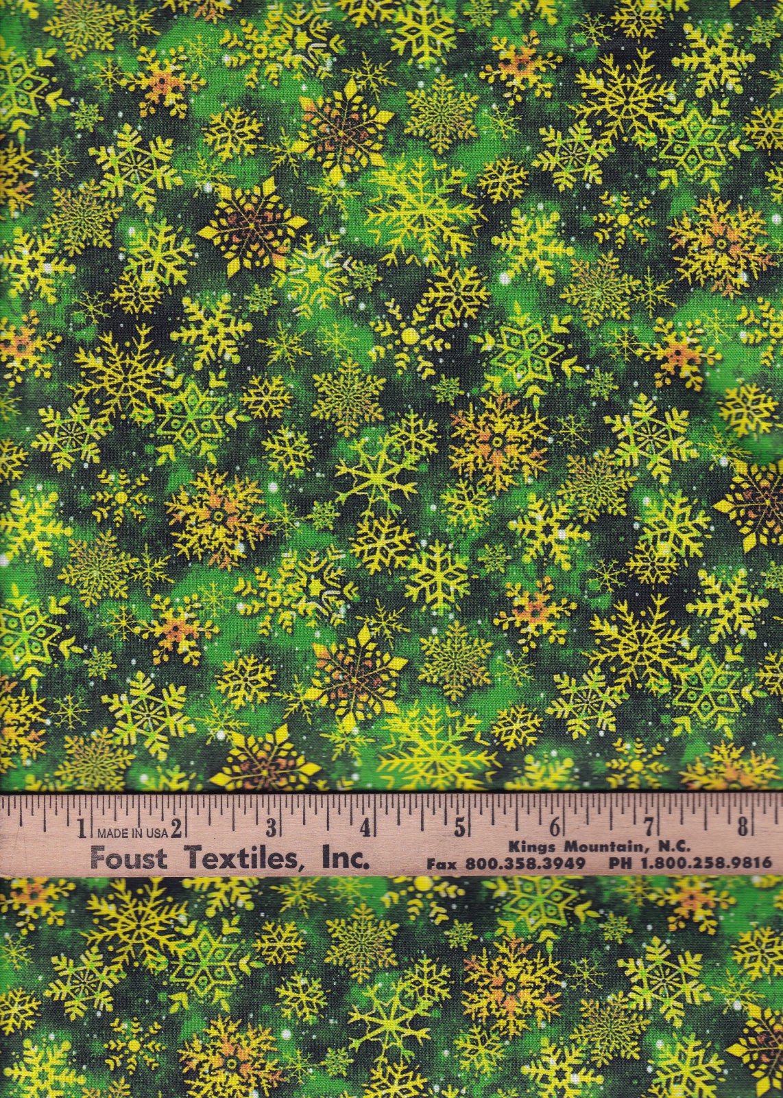 Christmas Noel Snowflakes on Green 100% Cotton
