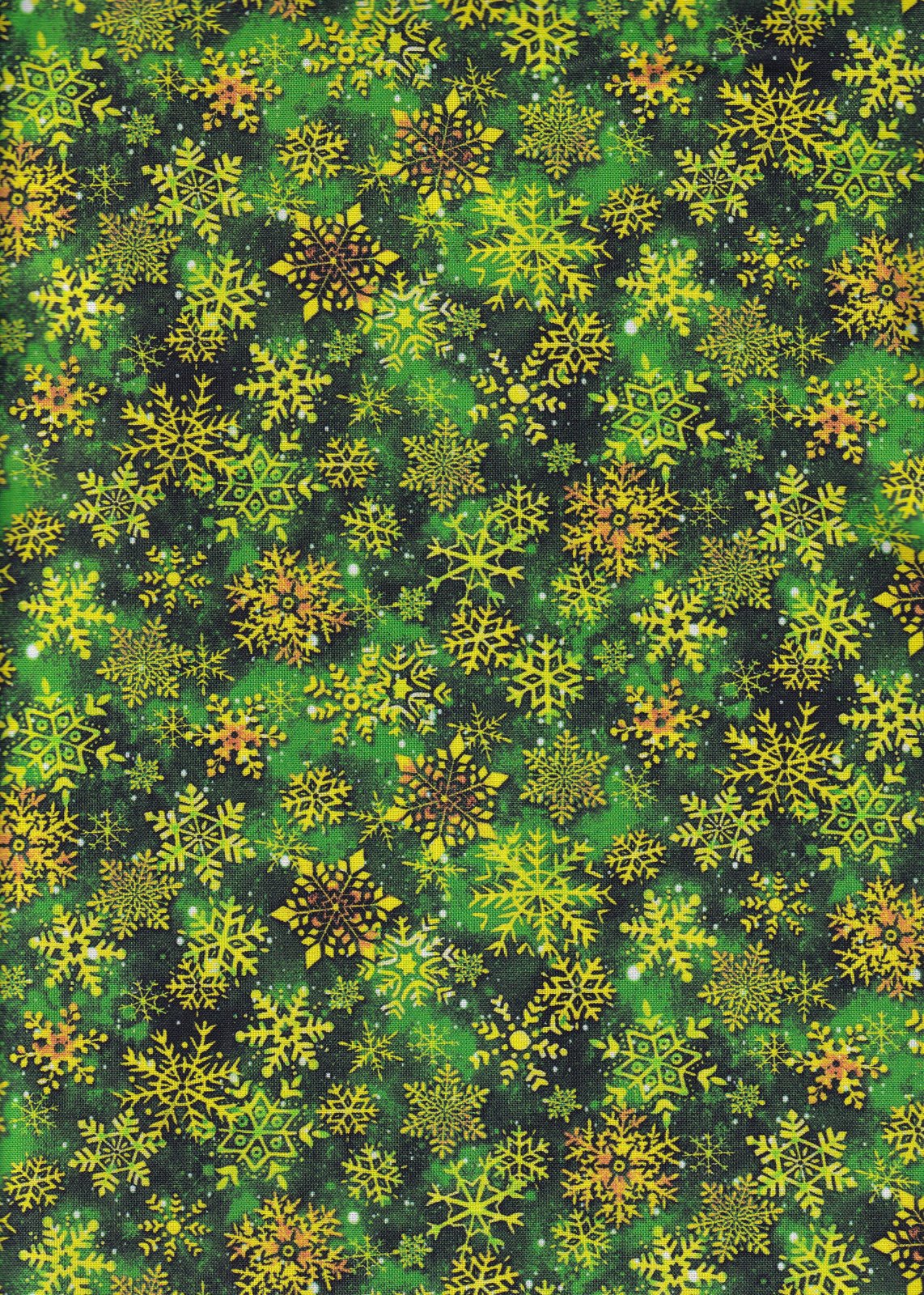 Christmas Noel Snowflakes on Green 100% Cotton