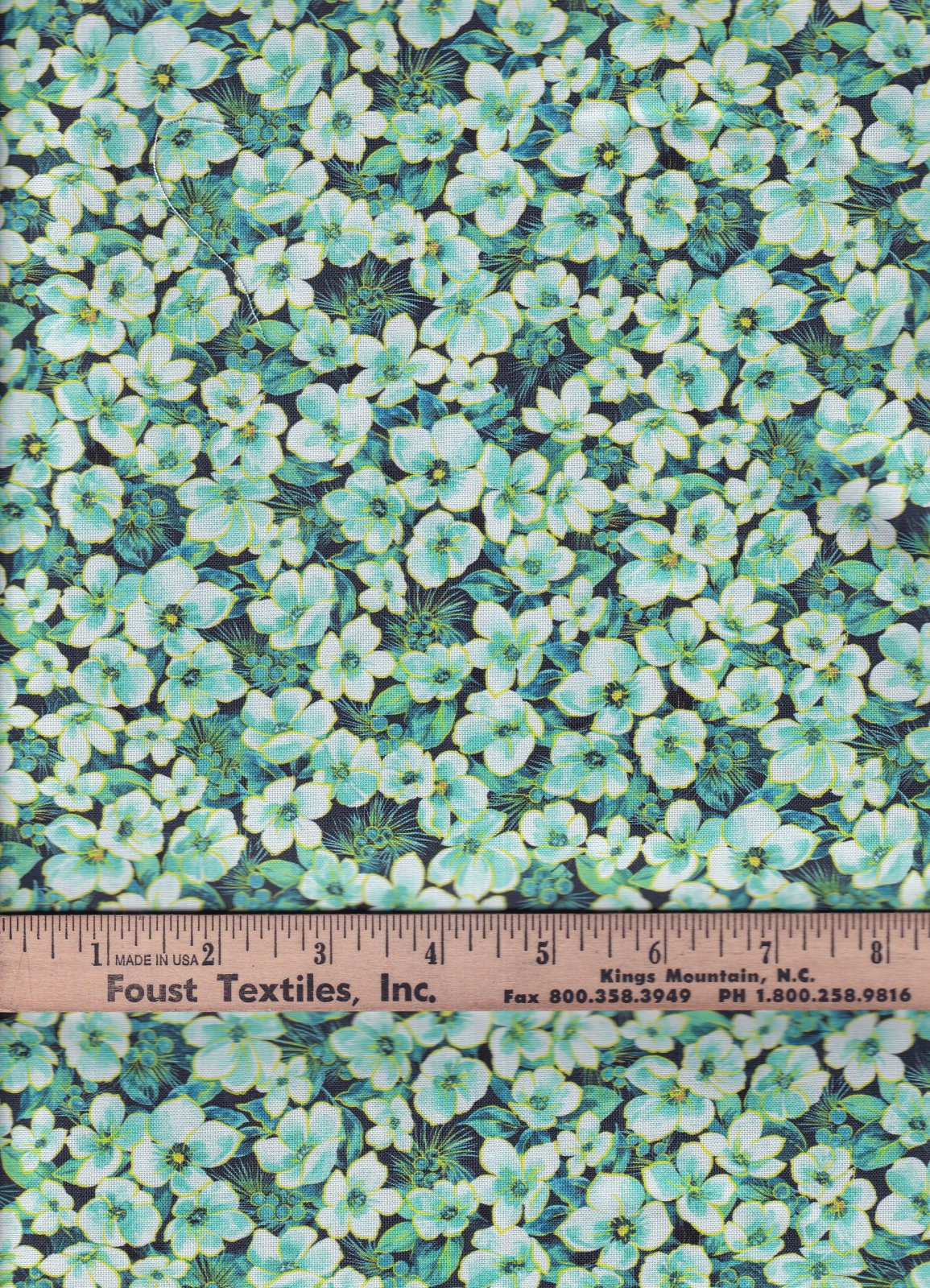 Christmas Noel Small Floral Teal 100% Cotton