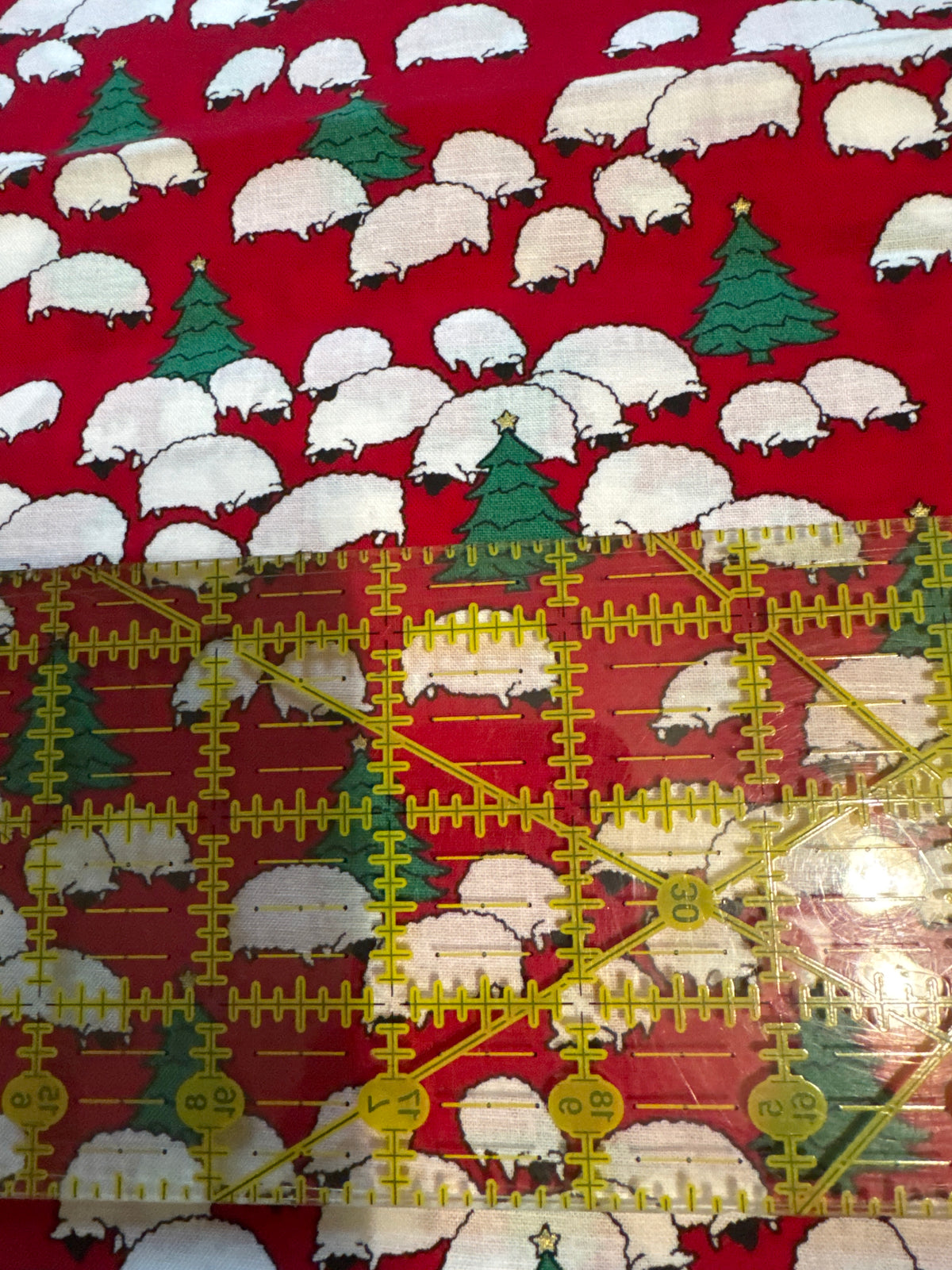 Christmas Vintage Sheep and Trees on Green 100% Lightweight Cotton Price per Yard