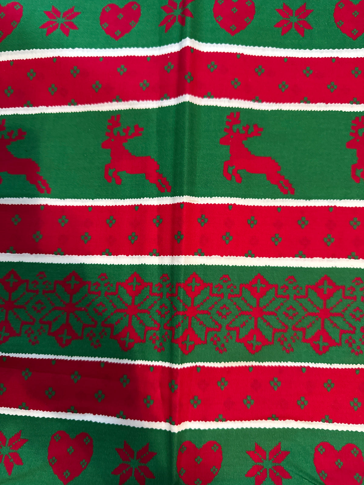 Christmas Vintage Red Green Snowflakes White Stripes 100% Lightweight Cotton Price per Yard