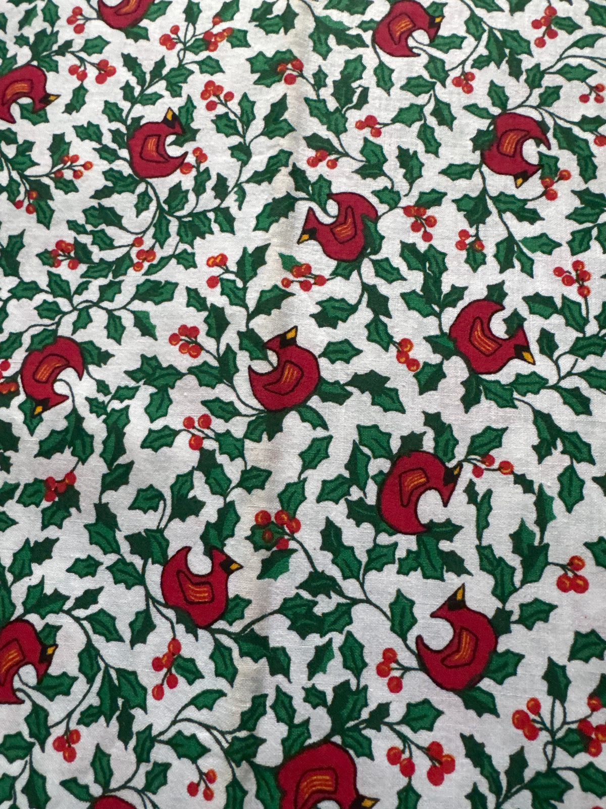 Christmas Vintage Cardinals Holly Vines on White 100% Lightweight Cotton Price per Yard