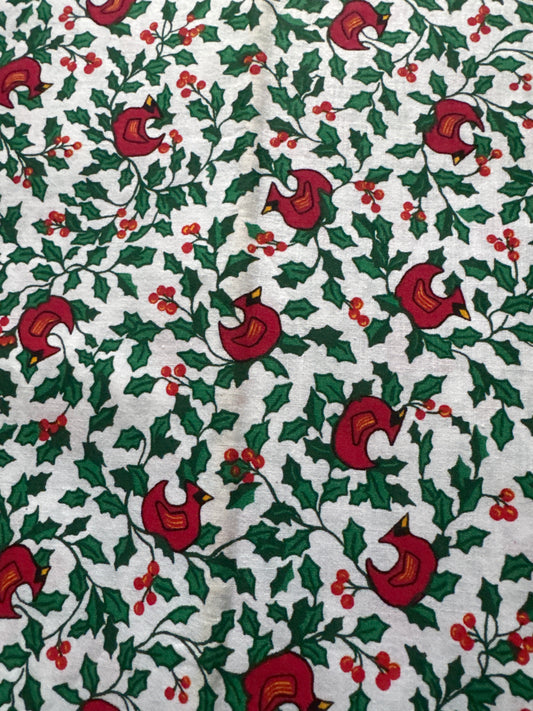 Christmas Vintage Cardinals Holly Vines on White 100% Lightweight Cotton Price per Yard