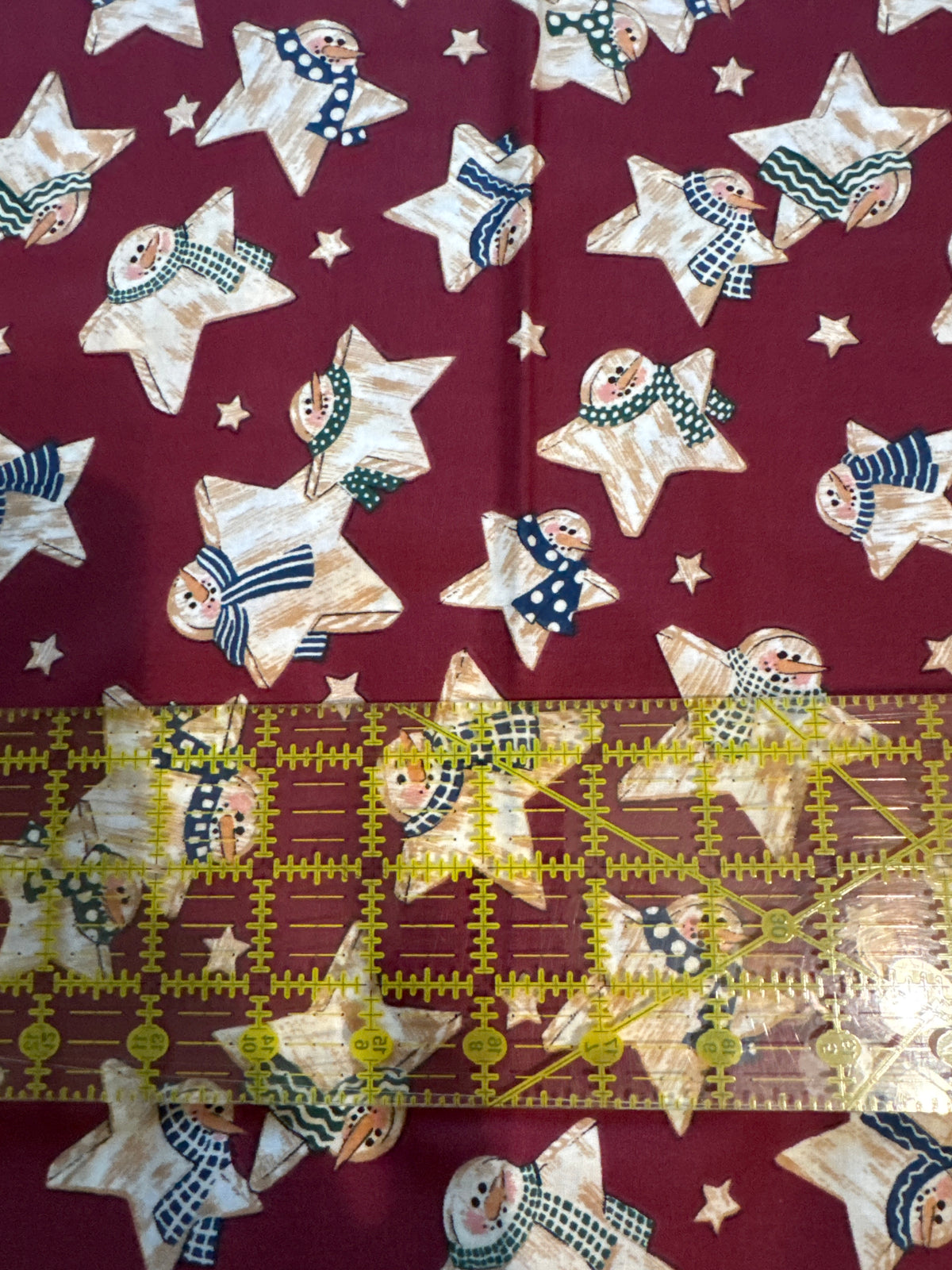 Christmas Vintage Snowmen Stars on Red 100% Lightweight Cotton Price per Yard