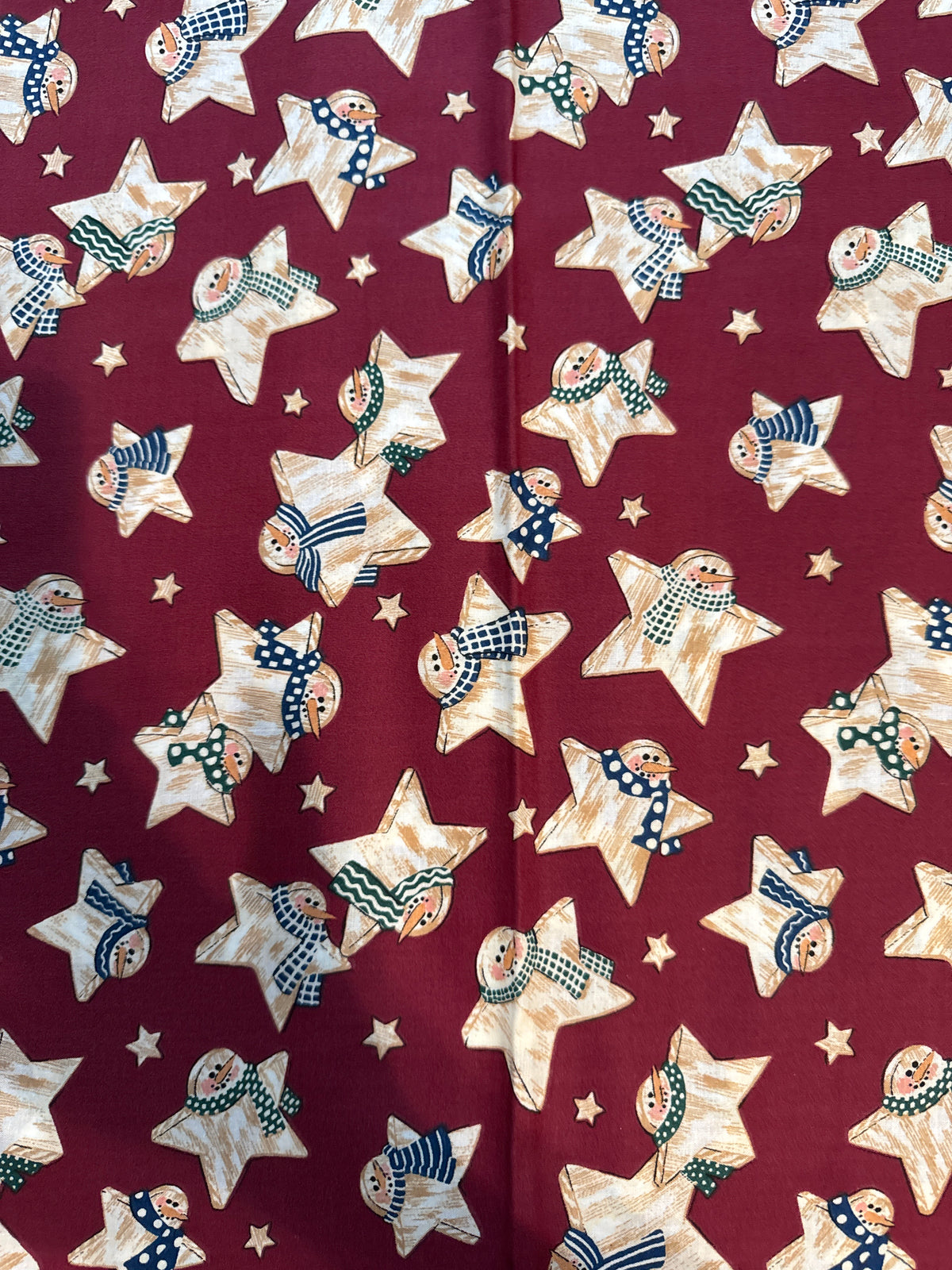 Christmas Vintage Snowmen Stars on Red 100% Lightweight Cotton Price per Yard