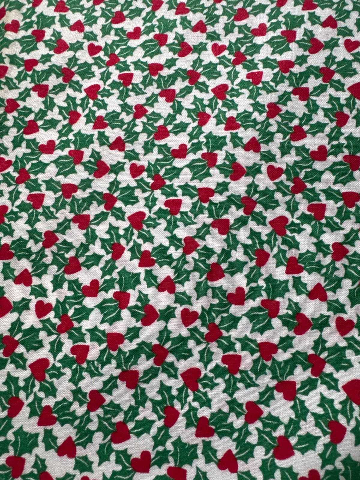 Christmas Vintage Holly Hearts  on Cream 100% Lightweight Cotton Price per Yard