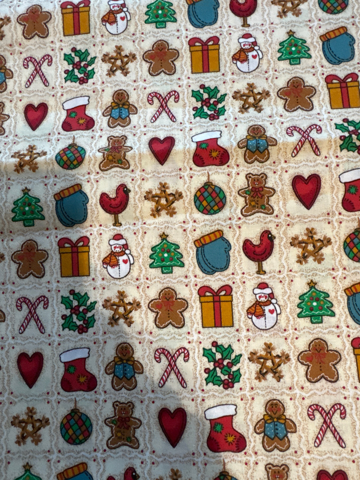 Christmas Vintage Mini Gingerbread Blocks on Cream 100% Lightweight Cotton Price per Yard