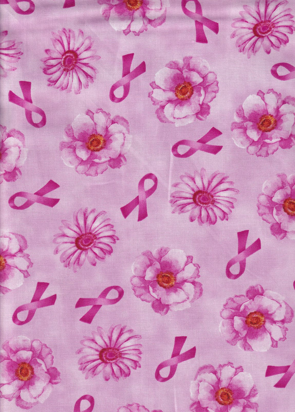 45 x 36 Breast Cancer Awareness Floral and Tossed Ribbons Pink Celebration 100% Cotton