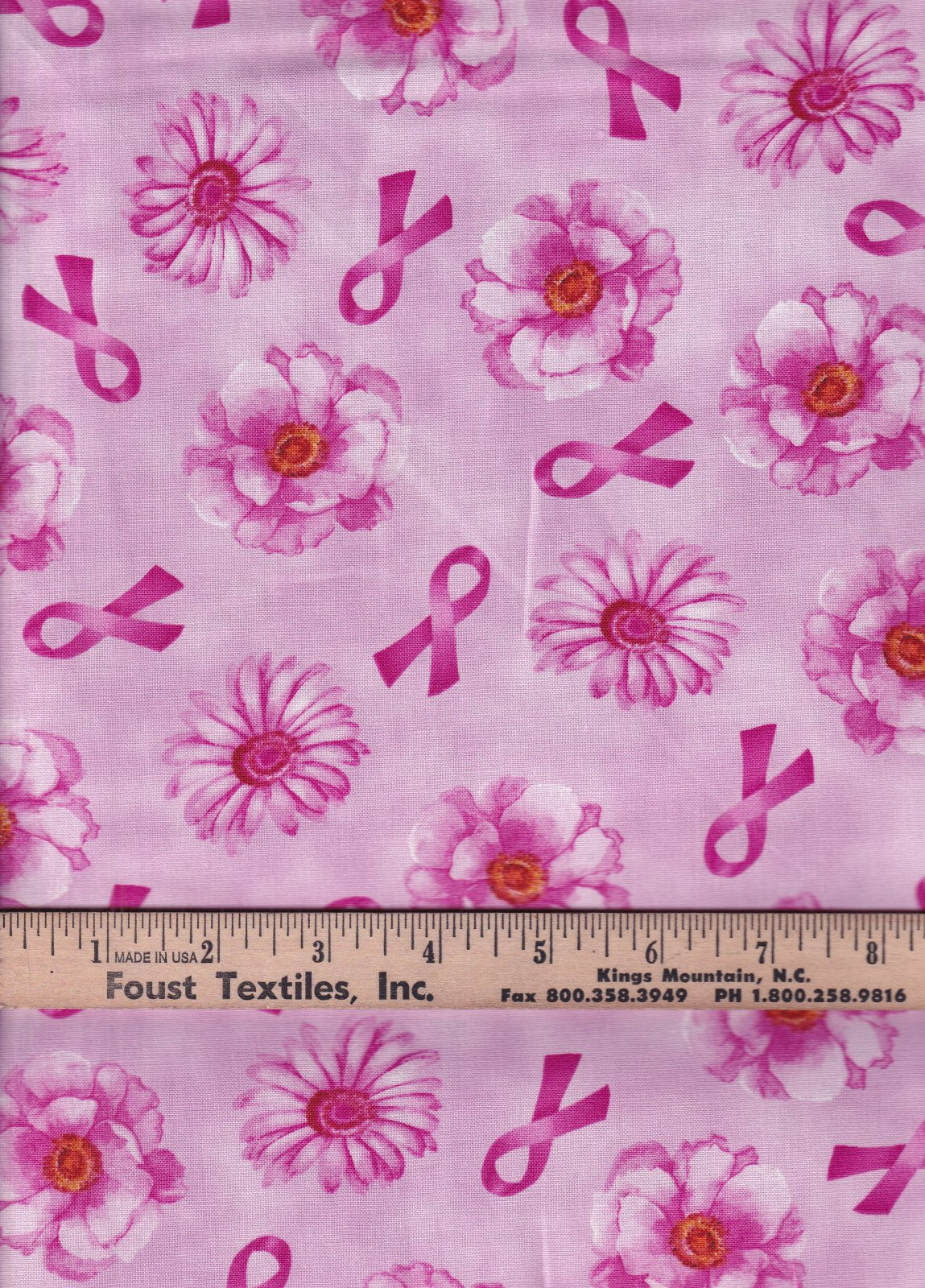 45 x 36 Breast Cancer Awareness Floral and Tossed Ribbons Pink Celebration 100% Cotton