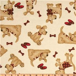 A. E. Nathan Comfy Flannel Dogs with Scarf on Cream Baby Price per Yard