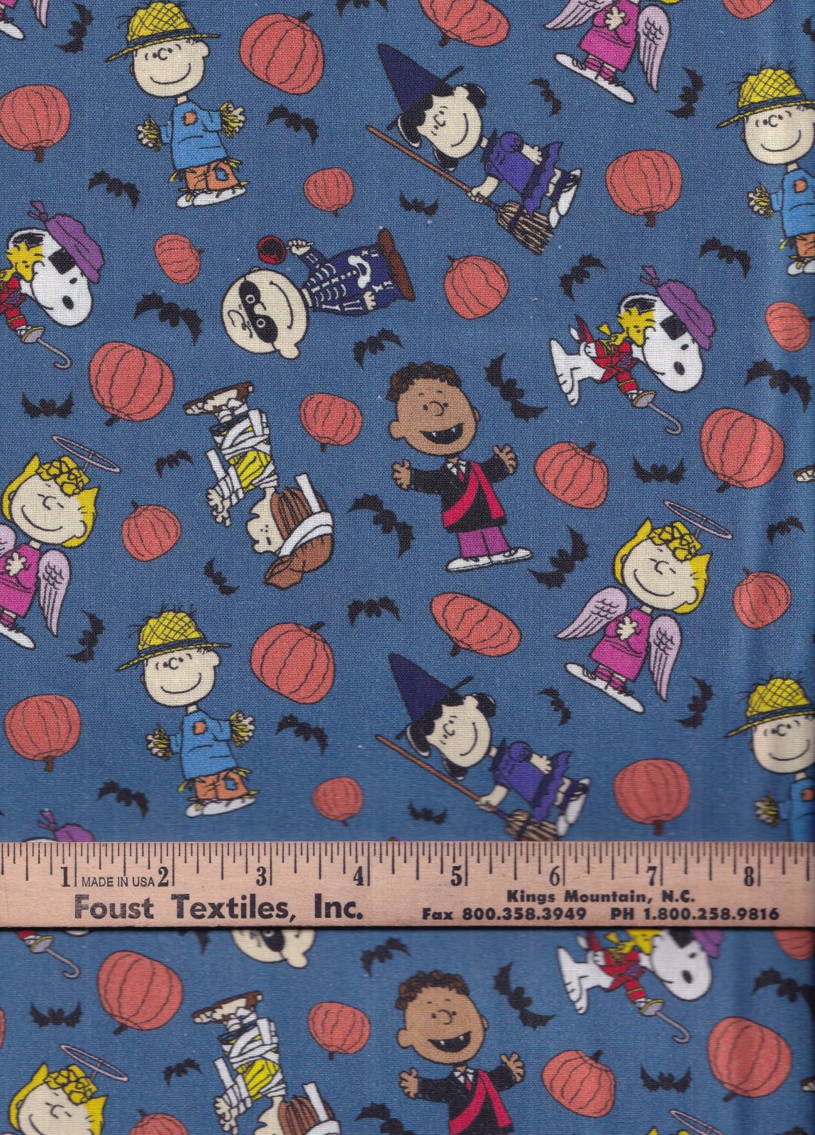 Halloween Peanuts in Costumes on Blue 100% Cotton Price per Yard