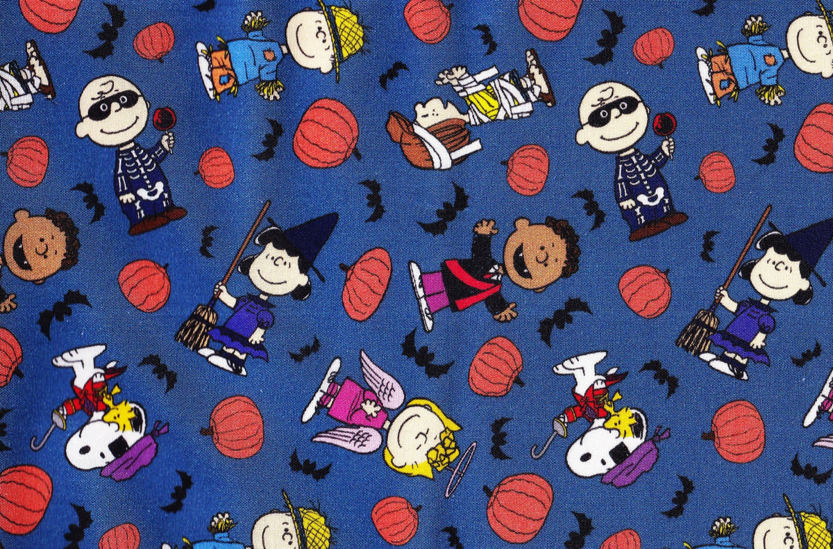 Halloween Peanuts in Costumes on Blue 100% Cotton Price per Yard