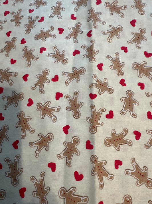 Christmas Vintage Mini Gingerbread and Hearts on Cream 100% Lightweight Cotton Price per Yard