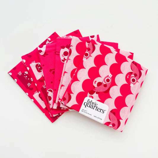 Paintbrush Studio 6 Fat Quarters - 3 Prints x 2 of Each Pink Fish 100% Cotton Fabri-Quilt