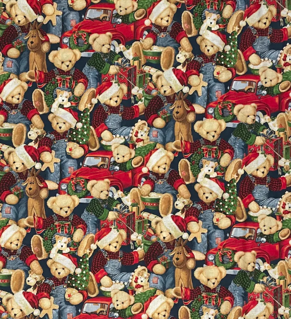 Springs Creatives Christmas Blue Jean Teddy 100% Cotton Fabric Price per Yard