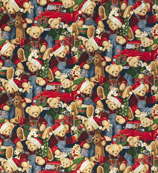 Springs Creatives Christmas Blue Jean Teddy 100% Cotton Fabric Price per Yard