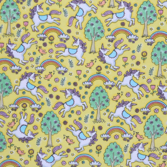 Mook Fabrics Flannel Unicorn Yellow Baby 100% Cotton Price per Yard