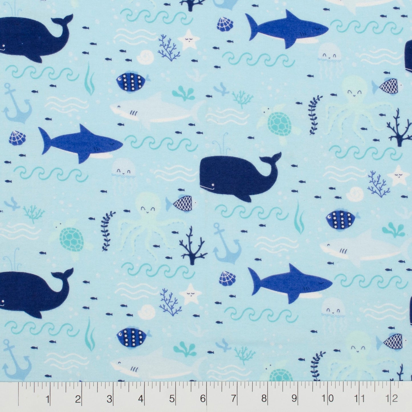 3 Flannel Fat Quarters Sea Life Little Feet Boutique Blue White 18" x 21" Baby